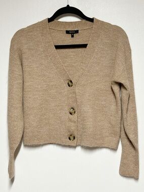 Quince Baby Alpaca Tan Fisherman Boxy Cropped Cardigan Sweater Sz S